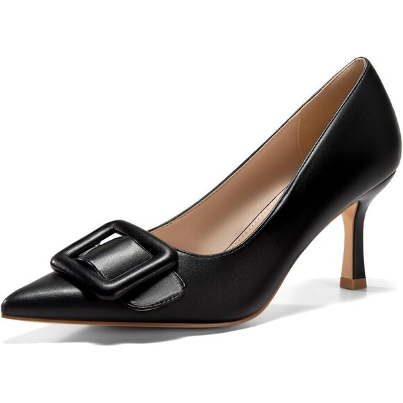 Women's Black Closed Pointed Toe Pumps Faux Leather High Heels Shoes
